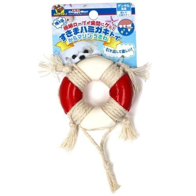 Латексная игрушка с хлопковыми зубными нитями "Спасательный круг" для собак