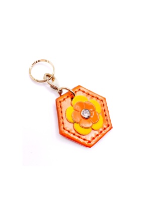 Кожаный адресник-брелок (цветочек), оранжевый